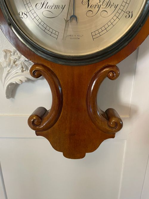ANTIQUE VICTORIAN QUALITY MAHOGANY BANJO BAROMETER BY JAMES H KELLY OF GLASGOW - ADDITIONAL PHOTO 2