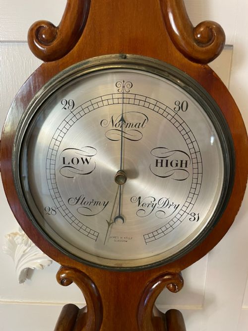 ANTIQUE VICTORIAN QUALITY MAHOGANY BANJO BAROMETER BY JAMES H KELLY OF GLASGOW - ADDITIONAL PHOTO 3