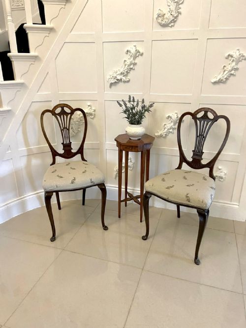 PAIR OF ANTIQUE VICTORIAN QUALITY MAHOGANY INLAID SIDE CHAIRS - ADDITIONAL PHOTO 1