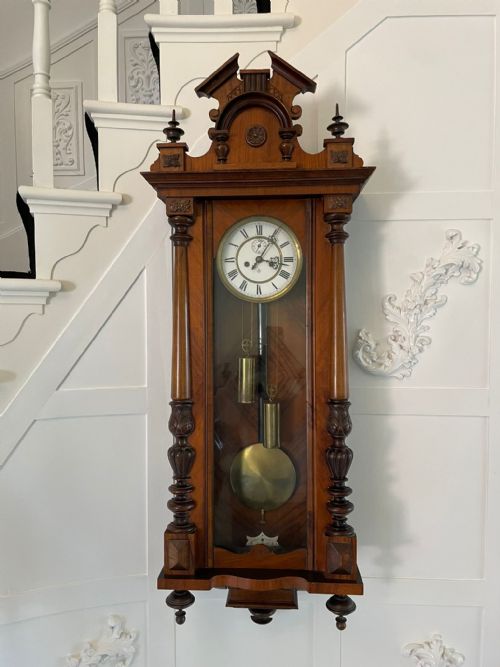 Antique Victorian Quality Carved Walnut Vienna Wall Clock by Gustav Becker
