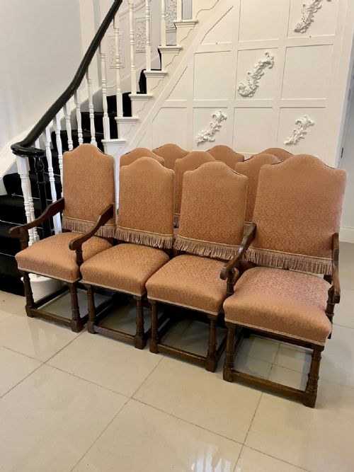Set of 10 Antique Quality Oak Dining Chairs