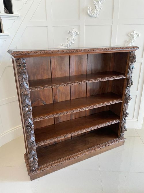 Antique Victorian Quality Carved Oak Open Bookcase