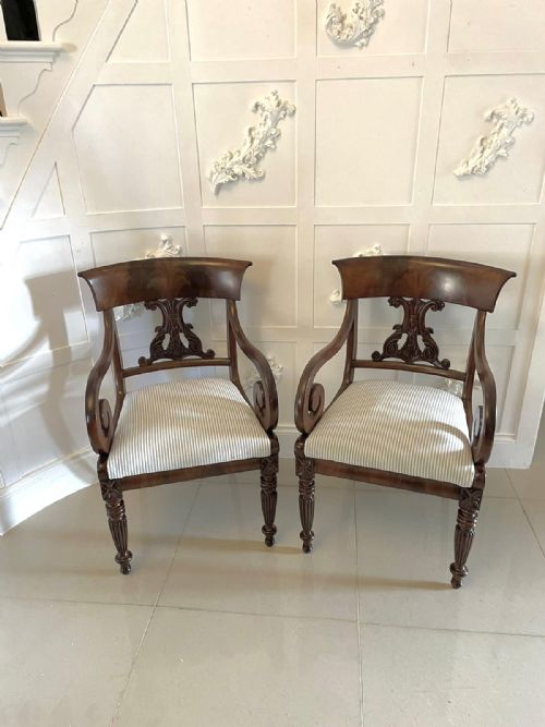 Outstanding Quality Pair of Antique Regency Carved Mahogany Desk Chairs