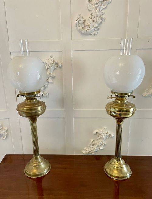 Pair of Antique Victorian Quality Brass Oil Lamps