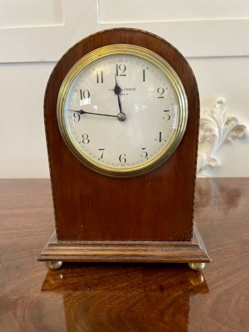 Antique Mahogany Inlaid Mantle Clock by Mappin & Webb