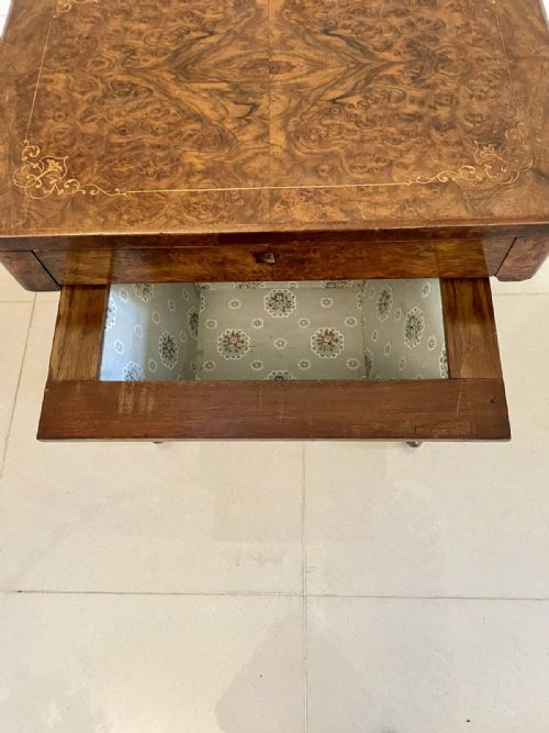 ANTIQUE VICTORIAN QUALITY BURR WALNUT INLAID WORK TABLE - ADDITIONAL PHOTO 1