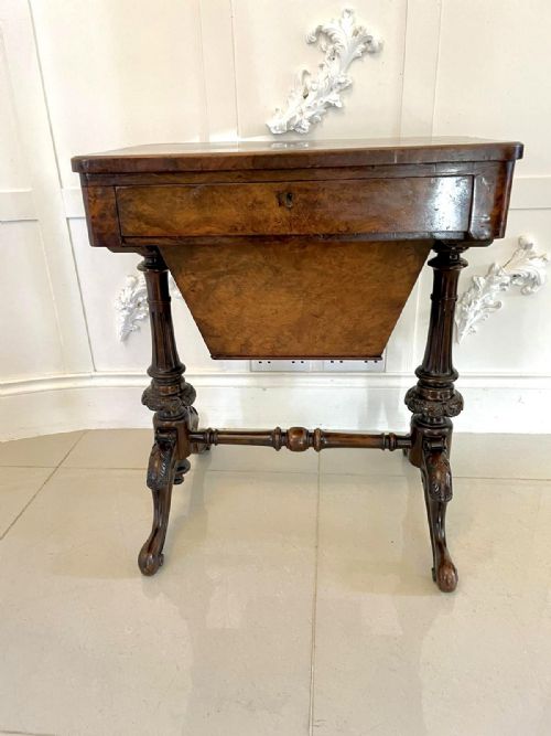 ANTIQUE VICTORIAN QUALITY BURR WALNUT INLAID WORK TABLE - ADDITIONAL PHOTO 2