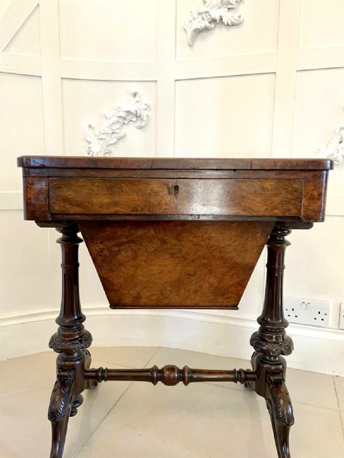 ANTIQUE VICTORIAN QUALITY BURR WALNUT INLAID WORK TABLE - ADDITIONAL PHOTO 7