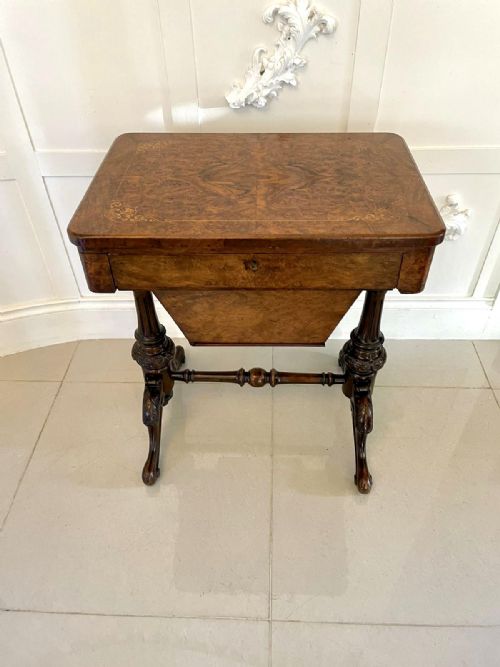ANTIQUE VICTORIAN QUALITY BURR WALNUT INLAID WORK TABLE - ADDITIONAL PHOTO 10