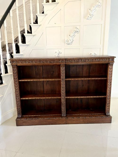 Large Antique Victorian Quality Carved Oak Open Bookcase