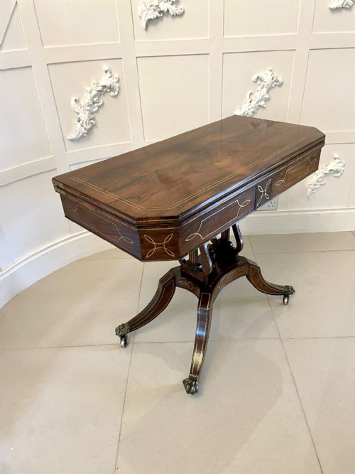 Outstanding Quality Antique Regency Rosewood Brass Inlaid Card Table