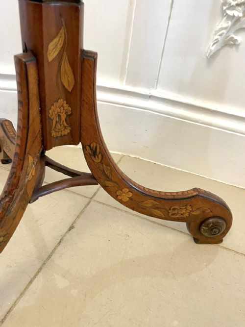 ANTIQUE GEORGE III QUALITY WALNUT FLORAL MARQUETRY INLAID CANDLE STAND - ADDITIONAL PHOTO 3