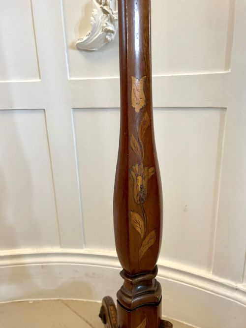 ANTIQUE GEORGE III QUALITY WALNUT FLORAL MARQUETRY INLAID CANDLE STAND - ADDITIONAL PHOTO 4