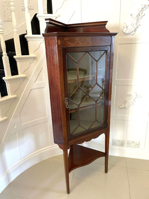 Antique Quality Edwardian Mahogany Inlaid Corner Cabinet