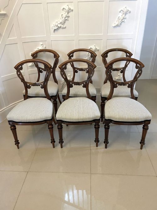 Fine Quality Set of 6 Antique Victorian Quality Carved Walnut Dining Chairs