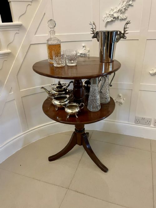 ANTIQUE REGENCY MAHOGANY ROUND TIERED SIDE TABLE BUFFET SERVER STAND FOLDING SHELVES - ADDITIONAL PHOTO 1