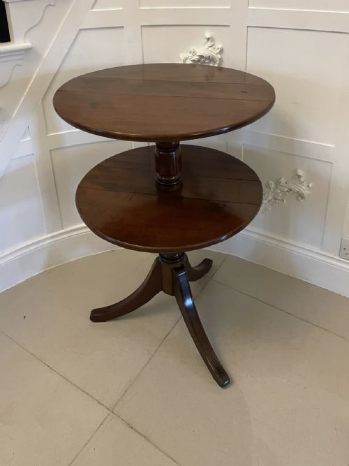 ANTIQUE REGENCY MAHOGANY ROUND TIERED SIDE TABLE BUFFET SERVER STAND FOLDING SHELVES - ADDITIONAL PHOTO 7