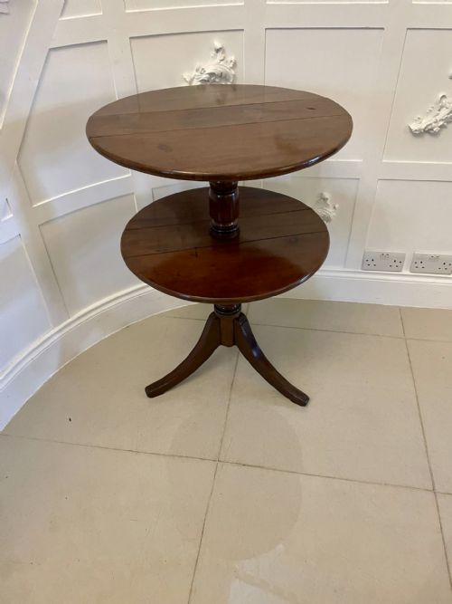 ANTIQUE REGENCY MAHOGANY ROUND TIERED SIDE TABLE BUFFET SERVER STAND FOLDING SHELVES - ADDITIONAL PHOTO 8