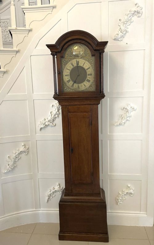 Antique Quality Oak Three Train Chiming Brass Face Longcase Clock Signed John Simpson, London