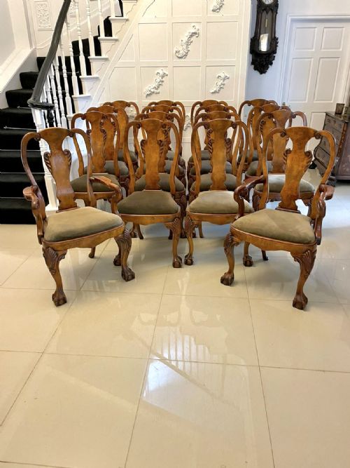 Wonderful Quality Set of 16 Burr Walnut George I Style Dining Chairs