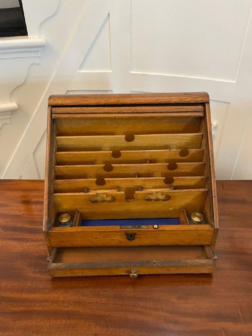 UNUSUAL ANTIQUE OAK STATIONERY CABINET - ADDITIONAL PHOTO 1