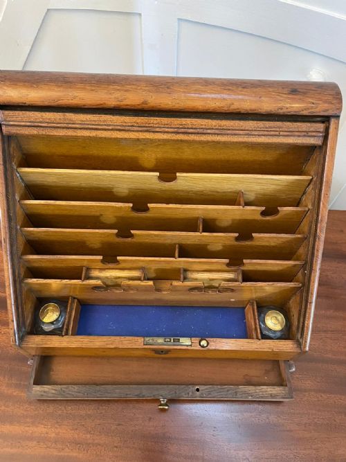 UNUSUAL ANTIQUE OAK STATIONERY CABINET - ADDITIONAL PHOTO 2