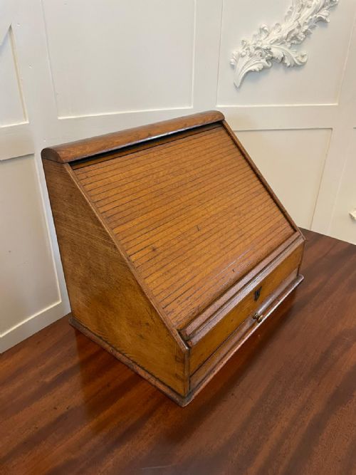 UNUSUAL ANTIQUE OAK STATIONERY CABINET - ADDITIONAL PHOTO 4