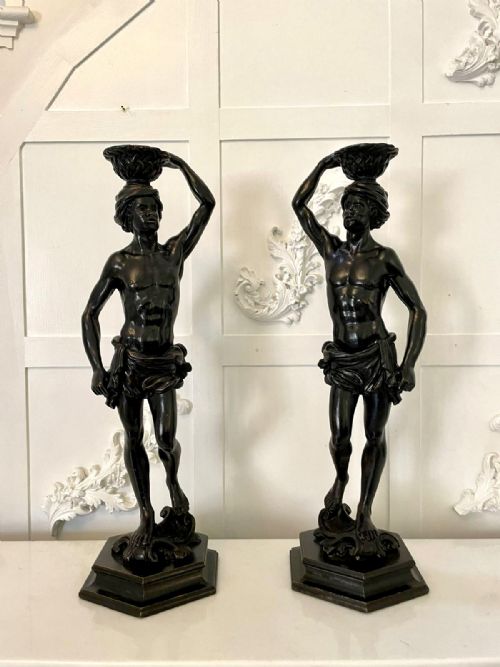 Fine Pair of Antique Victorian Carved Ebonised Figures