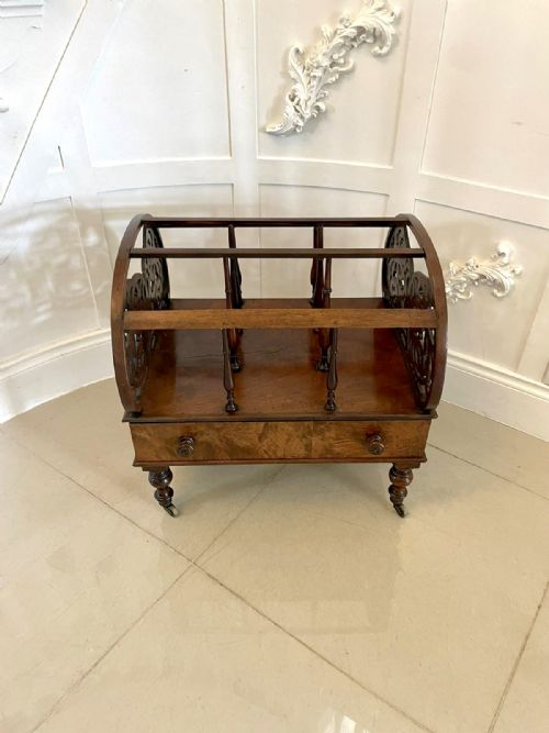 LARGE ANTIQUE VICTORIAN FREESTANDING BURR WALNUT CANTERBURY - ADDITIONAL PHOTO 8