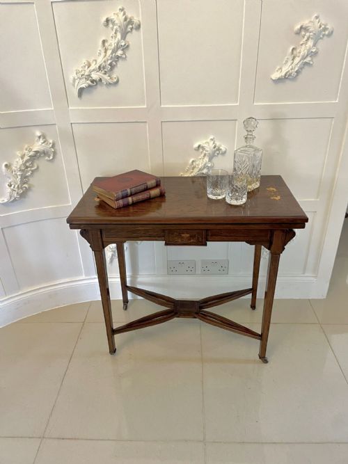 ANTIQUE EDWARDIAN ROSEWOOD INLAID FREESTANDING CARDSIDE TABLE - ADDITIONAL PHOTO 1