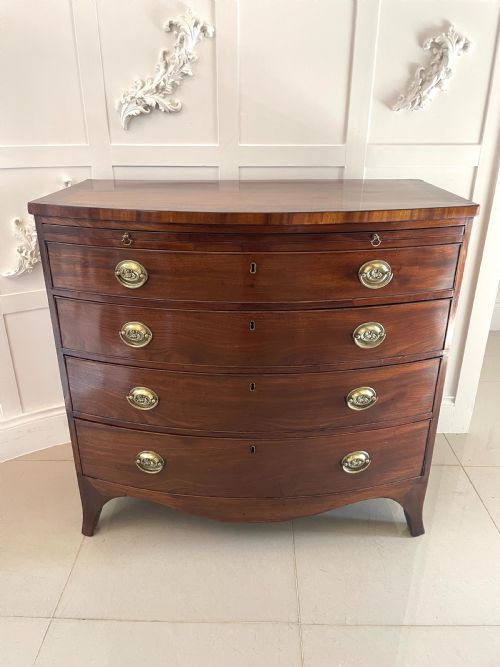 Outstanding Quality Antique George III Figured Mahogany Bow Fronted Chest of Drawers