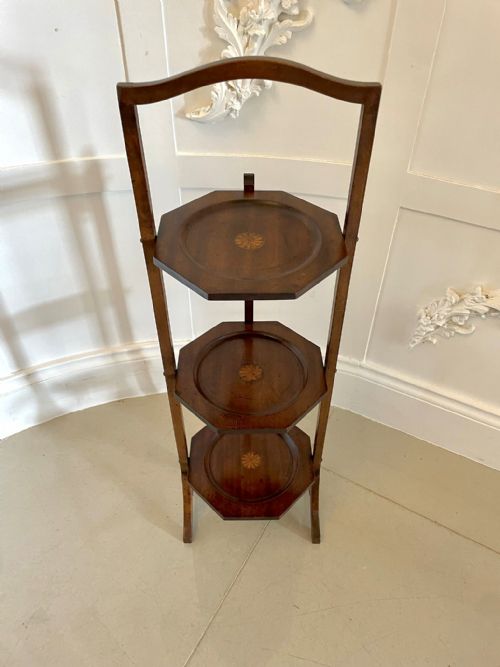 Antique Edwardian Inlaid Mahogany 3 Tier Cake Stand