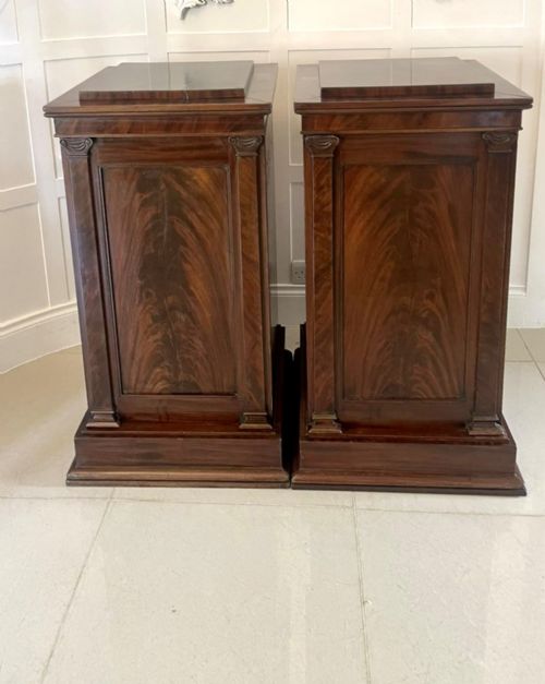 Pair of Antique William IV Quality Figured Mahogany Pedestal Cupboards