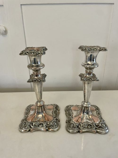 Pair of Antique Victorian Quality Ornate Sheffield Plated Candlesticks