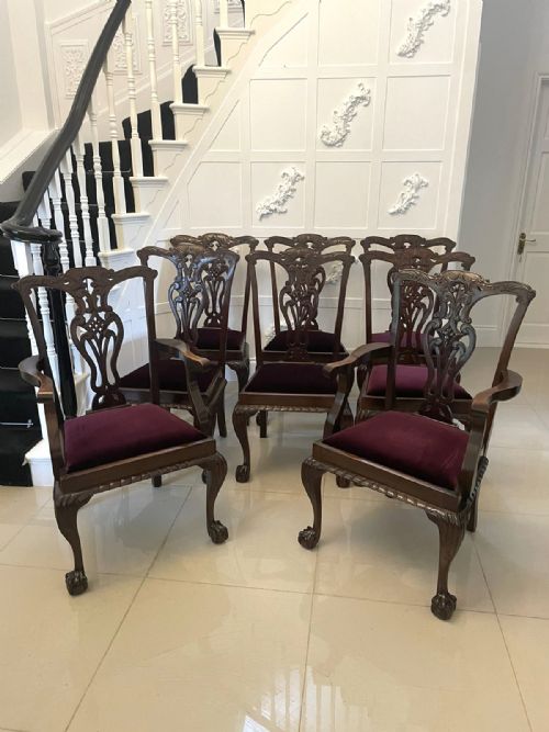 Set of Eight Antique Victorian Quality Carved Mahogany Dining Chairs