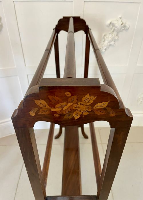 fig 2. Outstanding Quality Antique Victorian Figured Walnut Floral Marquetry Inlaid Towel Rail