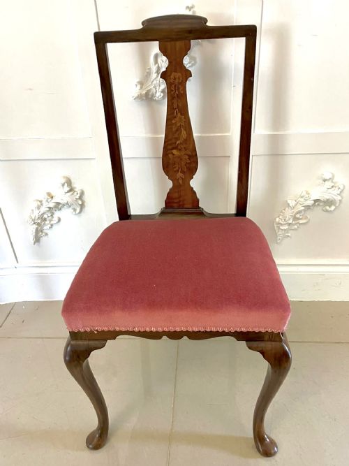 fig 2. Outstanding Quality Set of 3 Antique Victorian Figured Walnut Marquetry Inlaid Bedroom Chairs