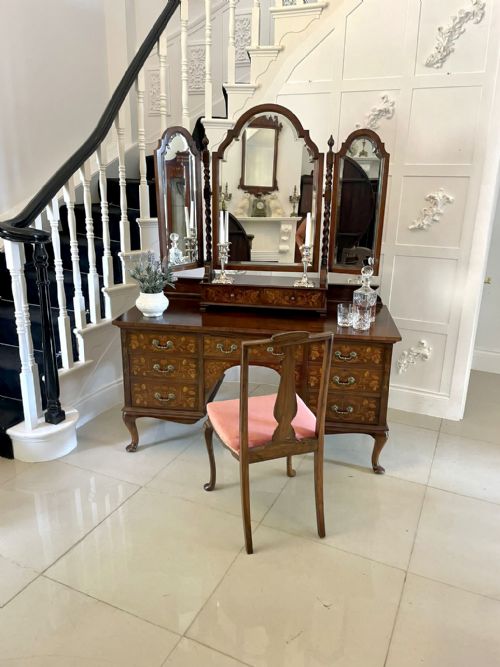 fig 3. Outstanding Quality Set of 3 Antique Victorian Figured Walnut Marquetry Inlaid Bedroom Chairs