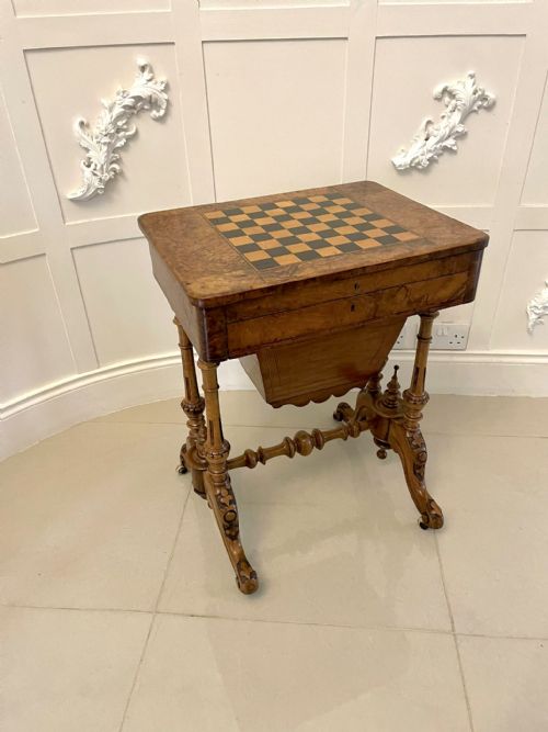 Unusual Antique Victorian Quality Burr Walnut Inlaid Games Table