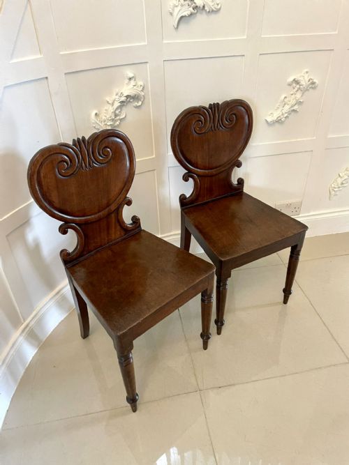 Pair of Antique George III Quality Mahogany Hall Chairs