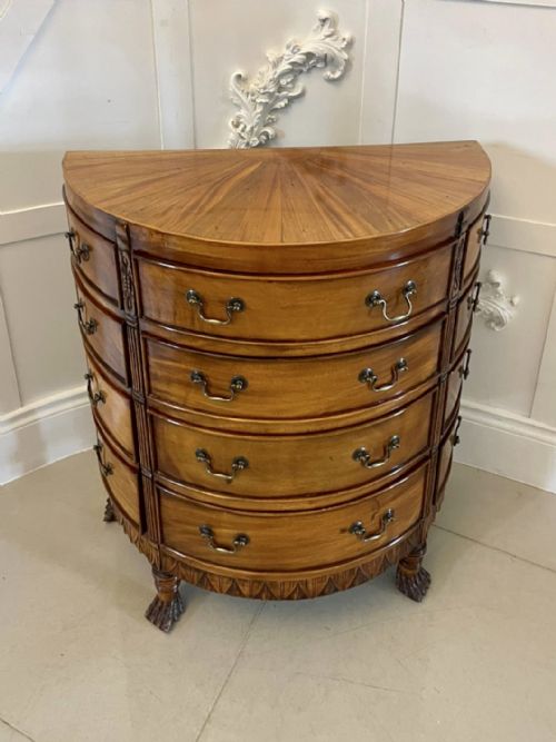 Unusual Antique Edwardian Quality Mahogany and Satinwood Demi Lune Shaped Chest of 12 Drawers