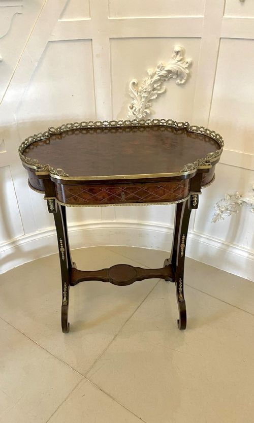 Antique Victorian Quality French Freestanding Amboyna and Kingwood Side/Lamp Table