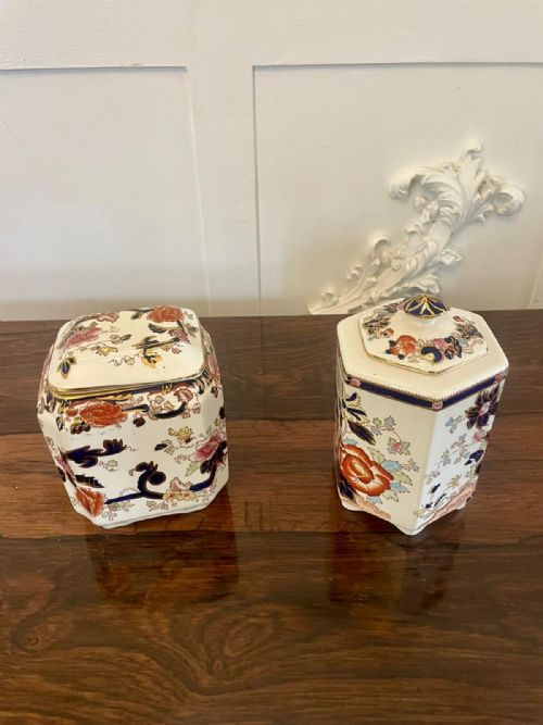 2 Quality Antique Hand Painted Masons Ironstone Tea Caddies