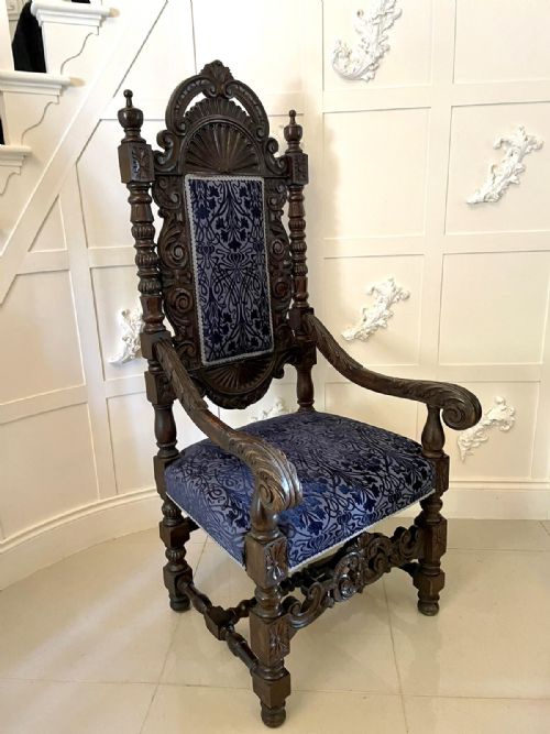 Large Outstanding Antique Victorian Quality Carved Oak Throne Armchair