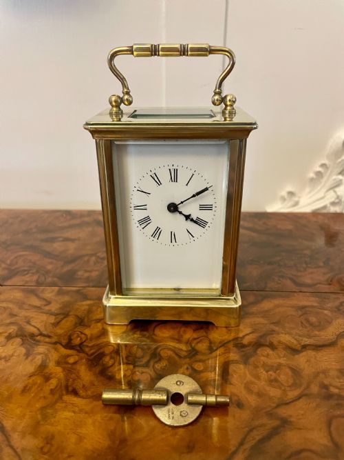 Antique Victorian Quality Brass Carriage Clock with Original Leather Travel Case