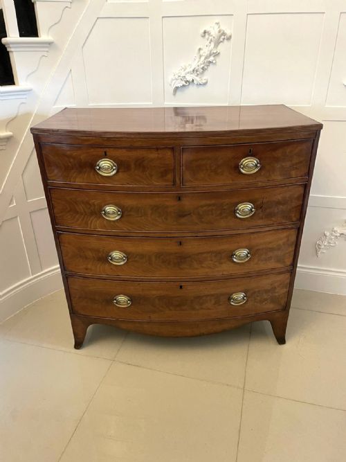 Antique George III Quality Mahogany Bow Front Chest of 5 Drawers