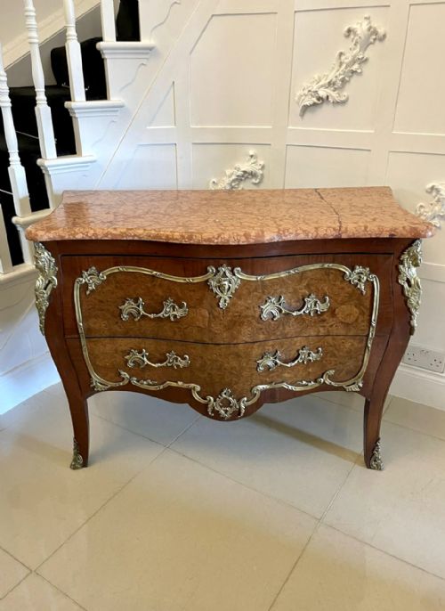 Antique Victorian French Quality Burr Walnut Marble Top Ormolu Mounted Commode/chest of Drawers 
