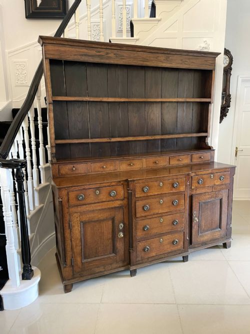 Large Antique 18th Century George III Quality Oak Dresser and Rack