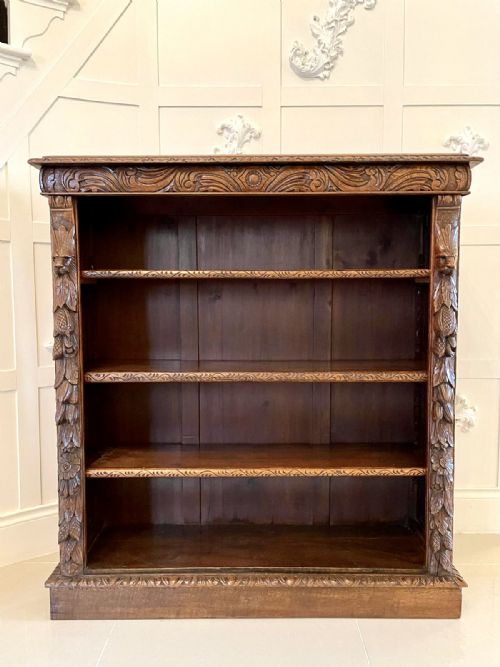 Antique Victorian Carved Oak Open Bookcase