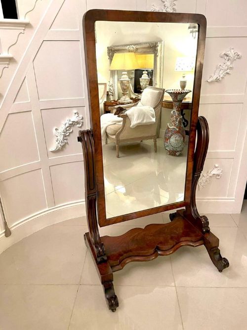Antique William IV Quality Mahogany Cheval Mirror